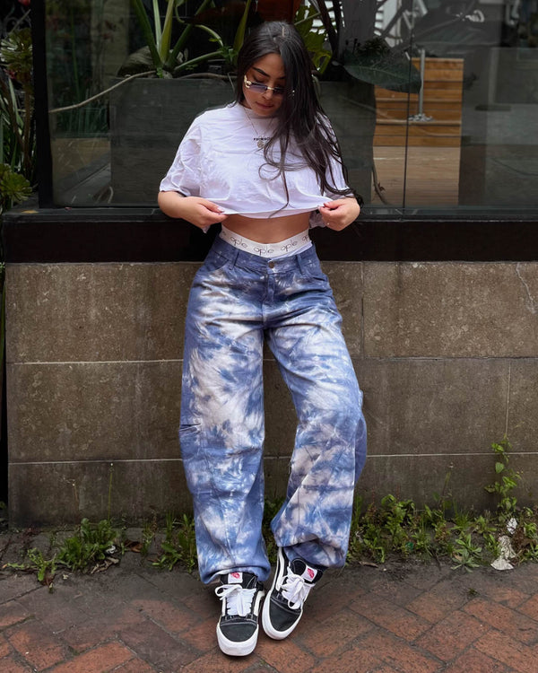 Jean cargo lua tie dye azul